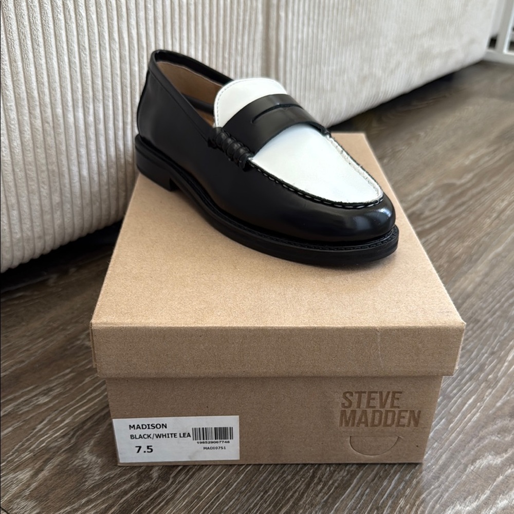Steve Madden Black and White Penny Loafers